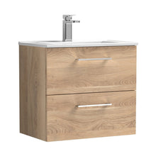 Nuie Arno 600mm Wall Hung 2-drawer Vanity & Basin 2 Contemporary Bleached Oak MFC Textured Woodgrain 558x600x390mm - JJ Building Materials