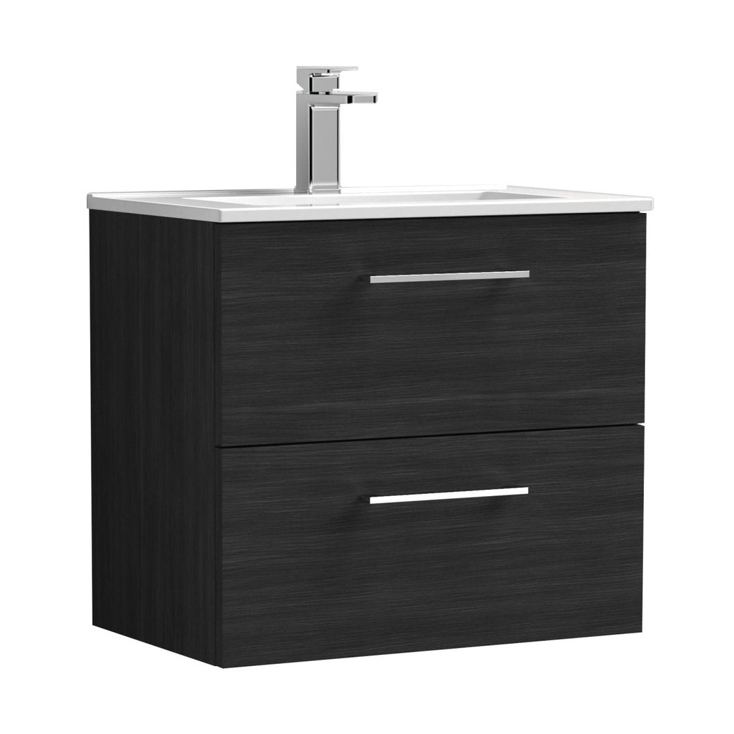 Nuie Arno 600mm Wall Hung 2 Drawer Vanity & Basin 2 Contemporary Charcoal Black 557x600x390mm - JJ Building Materials