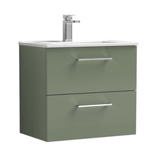 Nuie Arno 600mm Wall Hung 2 Drawer Vanity & Basin 2 Contemporary Satin Green MFC Painted Matt 557x600x390mm - JJ Building Materials