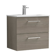Nuie Arno 600mm Wall Hung 2 Drawer Vanity & Basin 2 Contemporary Solace Oak MFC Textured Woodgrain 557x600x390mm - JJ Building Materials