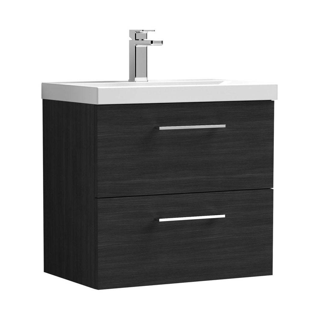 Nuie Arno 600mm Wall Hung 2 Drawer Vanity & Basin 3 Contemporary Charcoal Black 589x610x395mm - JJ Building Materials
