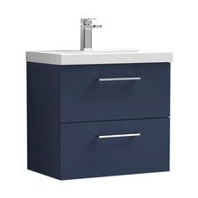 Nuie Arno 600mm Wall Hung 2-drawer Vanity & Basin 3 Contemporary Midnight Blue 590x610x395mm - JJ Building Materials