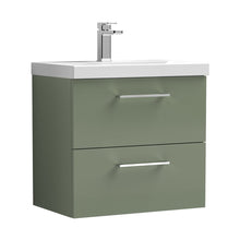 Nuie Arno 600mm Wall Hung 2 Drawer Vanity & Basin 3 Contemporary Satin Green MFC Painted Matt 589x610x395mm - JJ Building Materials