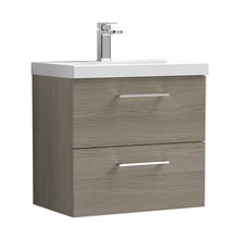 Nuie Arno 600mm Wall Hung 2 Drawer Vanity & Basin 3 Contemporary Solace Oak MFC Textured Woodgrain 589x610x395mm - JJ Building Materials