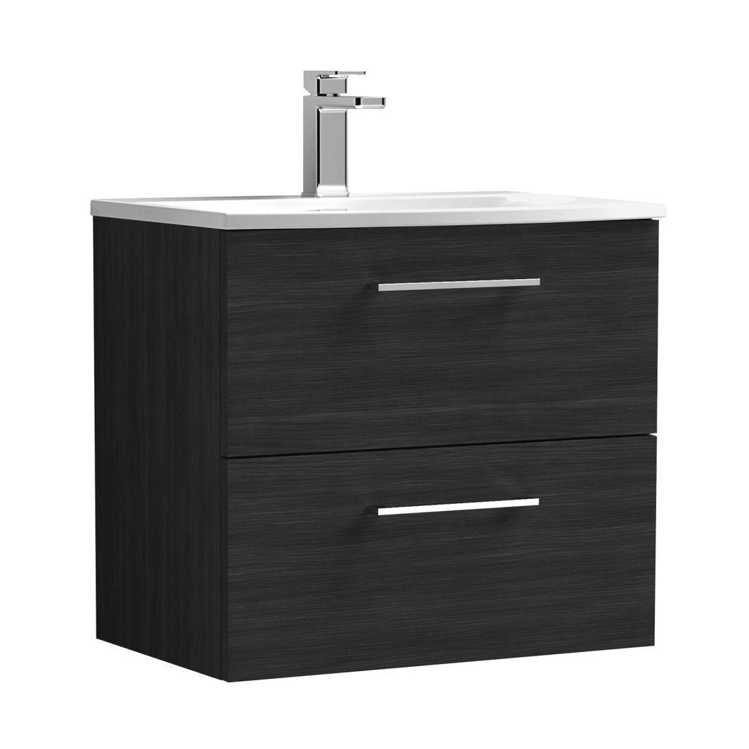 Nuie Arno 600mm Wall Hung 2 Drawer Vanity & Basin 4 Contemporary Charcoal Black 570x610x440mm - JJ Building Materials