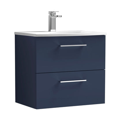 Nuie Arno 600mm Wall Hung 2-drawer Vanity & Basin 4 Contemporary Midnight Blue 570x610x440mm - JJ Building Materials