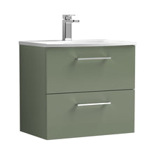 Nuie Arno 600mm Wall Hung 2 Drawer Vanity & Basin 4 Contemporary Satin Green MFC Painted Matt 570x610x440mm - JJ Building Materials