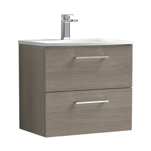 Nuie Arno 600mm Wall Hung 2 Drawer Vanity & Basin 4 Contemporary Solace Oak MFC Textured Woodgrain 569x610x440mm - JJ Building Materials