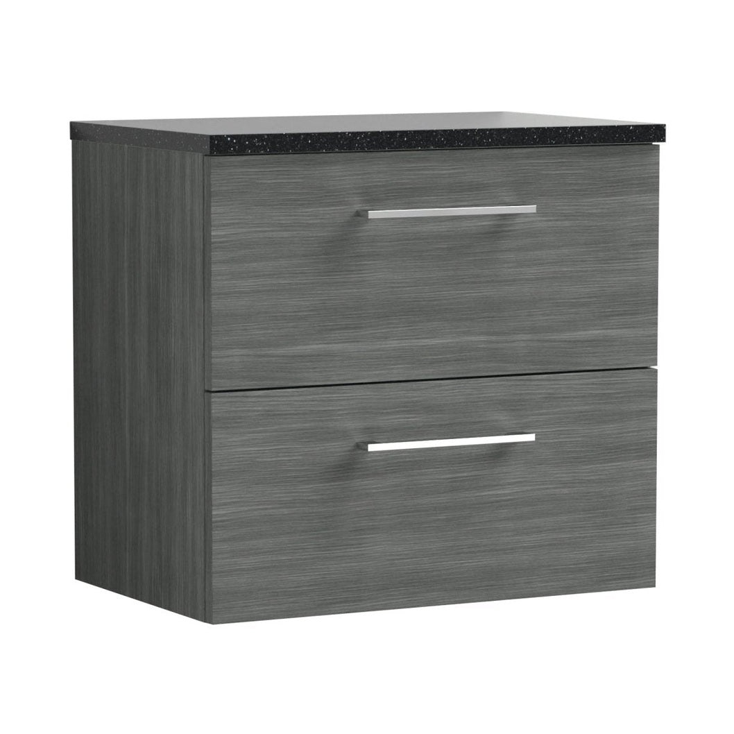Nuie Arno 600mm Wall Hung 2 Drawer Vanity & Laminate Top Contemporary Anthracite Woodgrain MFC Textured Woodgrain 561x605x383mm - ARN524LSB - JJ Building Materials