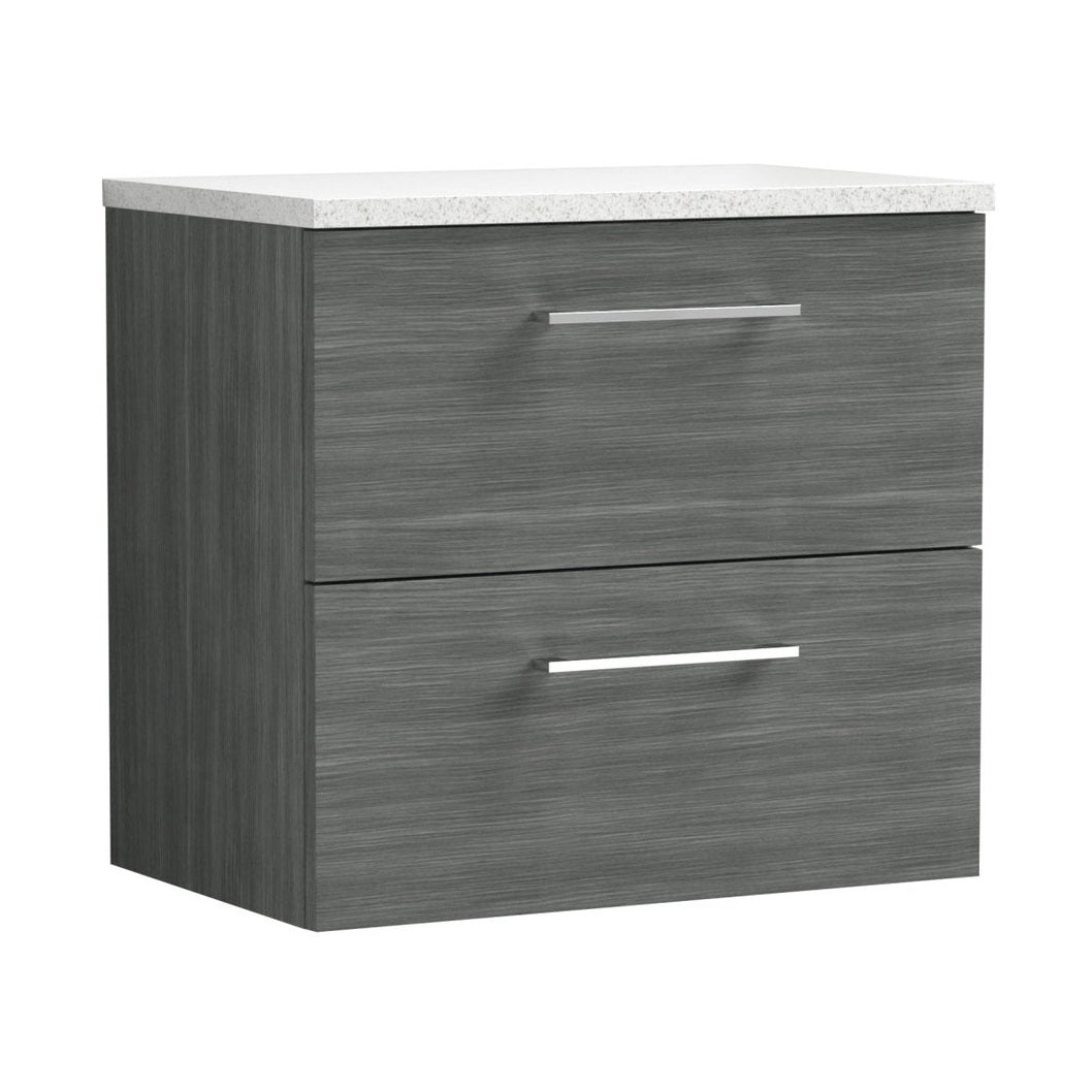 Nuie Arno 600mm Wall Hung 2 Drawer Vanity & Laminate Top Contemporary Anthracite Woodgrain MFC Textured Woodgrain 561x605x383mm - ARN524LSW - JJ Building Materials