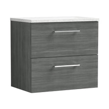 Nuie Arno 600mm Wall Hung 2 Drawer Vanity & Laminate Top Contemporary Anthracite Woodgrain MFC Textured Woodgrain 561x605x383mm - ARN524LSW - JJ Building Materials