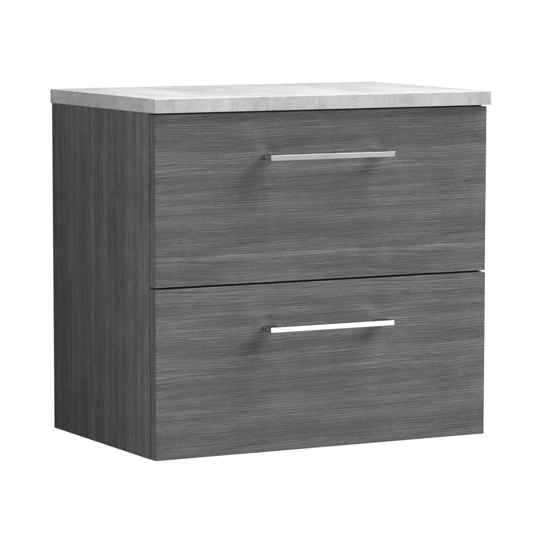 Nuie Arno 600mm Wall Hung 2 Drawer Vanity & Laminate Top Contemporary Anthracite Woodgrain MFC Textured Woodgrain 561x605x390mm - JJ Building Materials