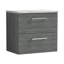 Nuie Arno 600mm Wall Hung 2 Drawer Vanity & Laminate Top Contemporary Anthracite Woodgrain MFC Textured Woodgrain 561x605x390mm - JJ Building Materials