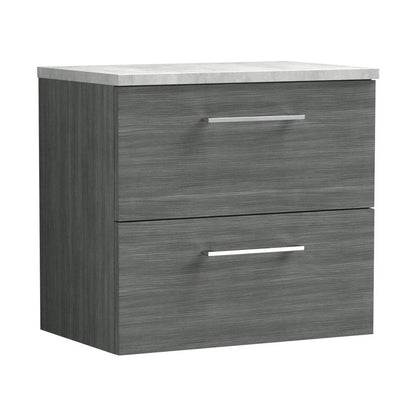 Nuie Arno 600mm Wall Hung 2 Drawer Vanity & Laminate Top Contemporary Anthracite Woodgrain MFC Textured Woodgrain 561x605x390mm - JJ Building Materials