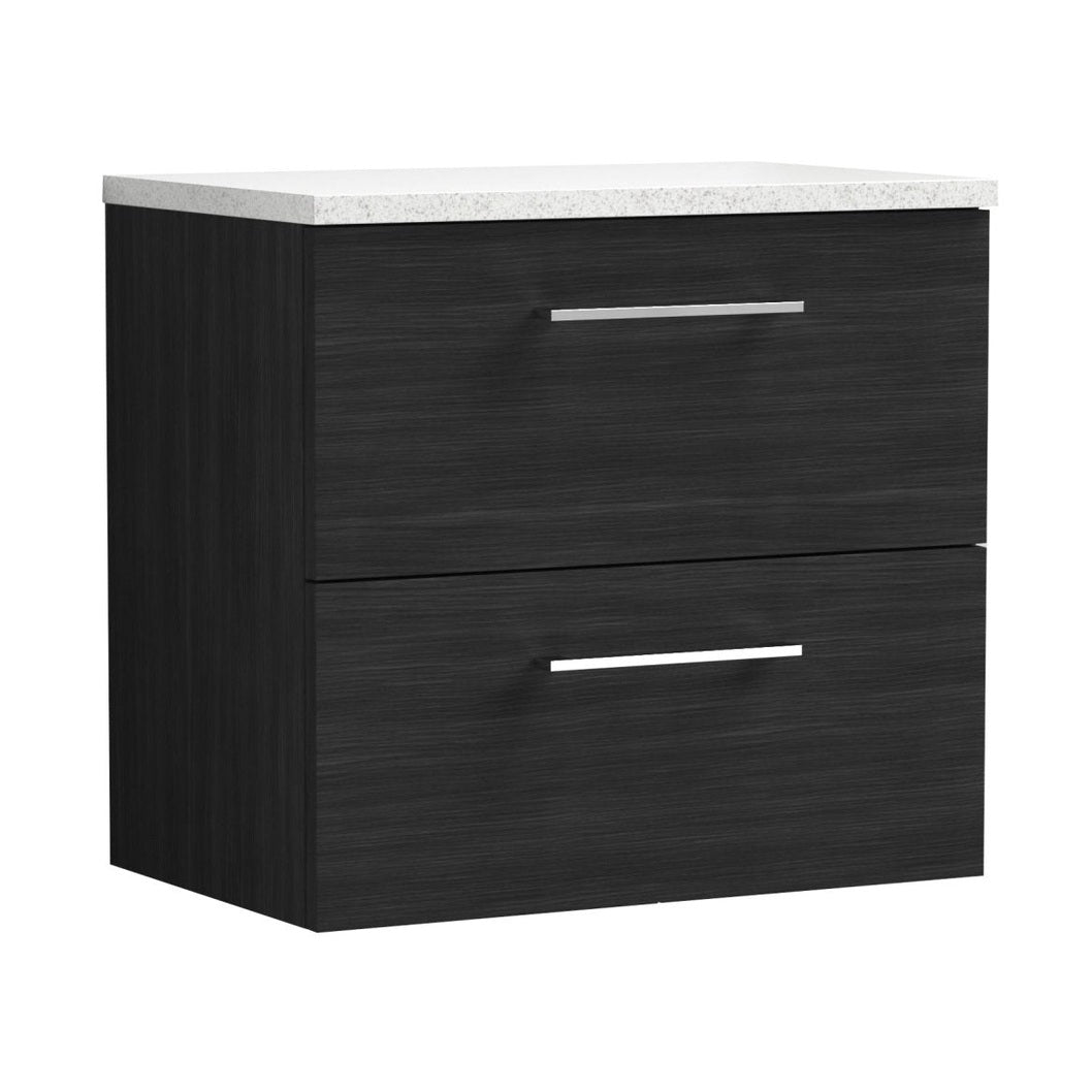 Nuie Arno 600mm Wall Hung 2 Drawer Vanity & Laminate Top Contemporary Charcoal Black MFC Textured Woodgrain 561x605x383mm - ARN624LSW - JJ Building Materials