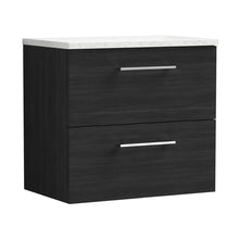 Nuie Arno 600mm Wall Hung 2 Drawer Vanity & Laminate Top Contemporary Charcoal Black MFC Textured Woodgrain 561x605x383mm - ARN624LSW - JJ Building Materials