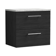 Nuie Arno 600mm Wall Hung 2 Drawer Vanity & Laminate Top Contemporary Charcoal Black MFC Textured Woodgrain 561x605x390mm - JJ Building Materials