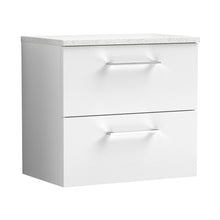 Nuie Arno 600mm Wall Hung 2 Drawer Vanity & Laminate Top Contemporary Gloss White MFC Painted Gloss 561x605x383mm - ARN124LSW - JJ Building Materials