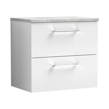 Nuie Arno 600mm Wall Hung 2 Drawer Vanity & Laminate Top Contemporary Gloss White MFC Painted Gloss 561x605x390mm - JJ Building Materials