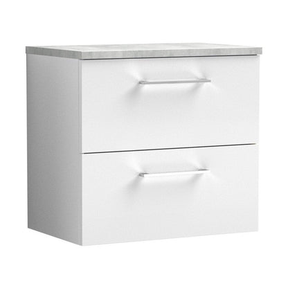 Nuie Arno 600mm Wall Hung 2 Drawer Vanity & Laminate Top Contemporary Gloss White MFC Painted Gloss 561x605x390mm - JJ Building Materials