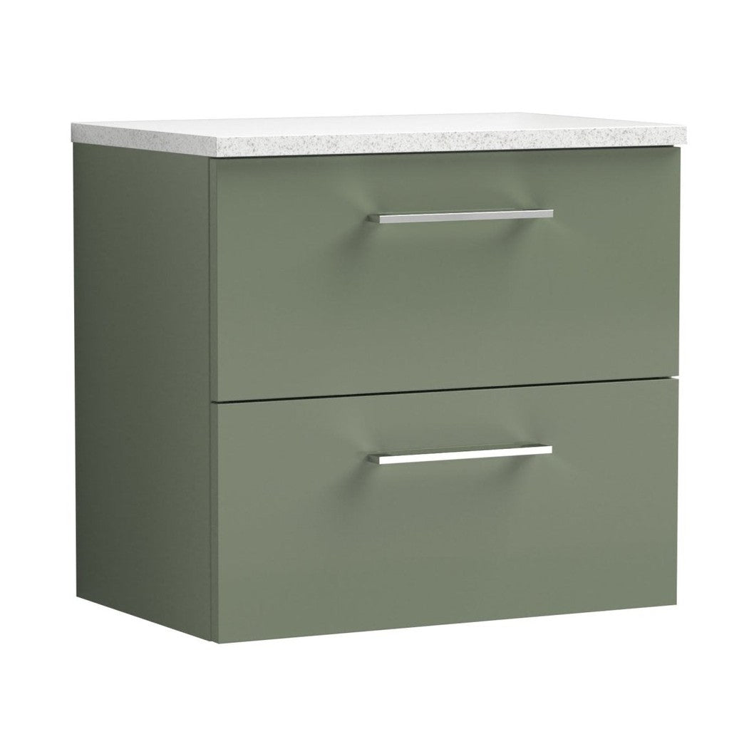 Nuie Arno 600mm Wall Hung 2 Drawer Vanity & Laminate Top Contemporary Satin Green MFC Painted Matt 561x605x383mm - ARN824LSW - JJ Building Materials
