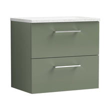 Nuie Arno 600mm Wall Hung 2 Drawer Vanity & Laminate Top Contemporary Satin Green MFC Painted Matt 561x605x383mm - ARN824LSW - JJ Building Materials