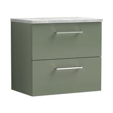 Nuie Arno 600mm Wall Hung 2 Drawer Vanity & Laminate Top Contemporary Satin Green MFC Painted Matt 561x605x390mm - JJ Building Materials