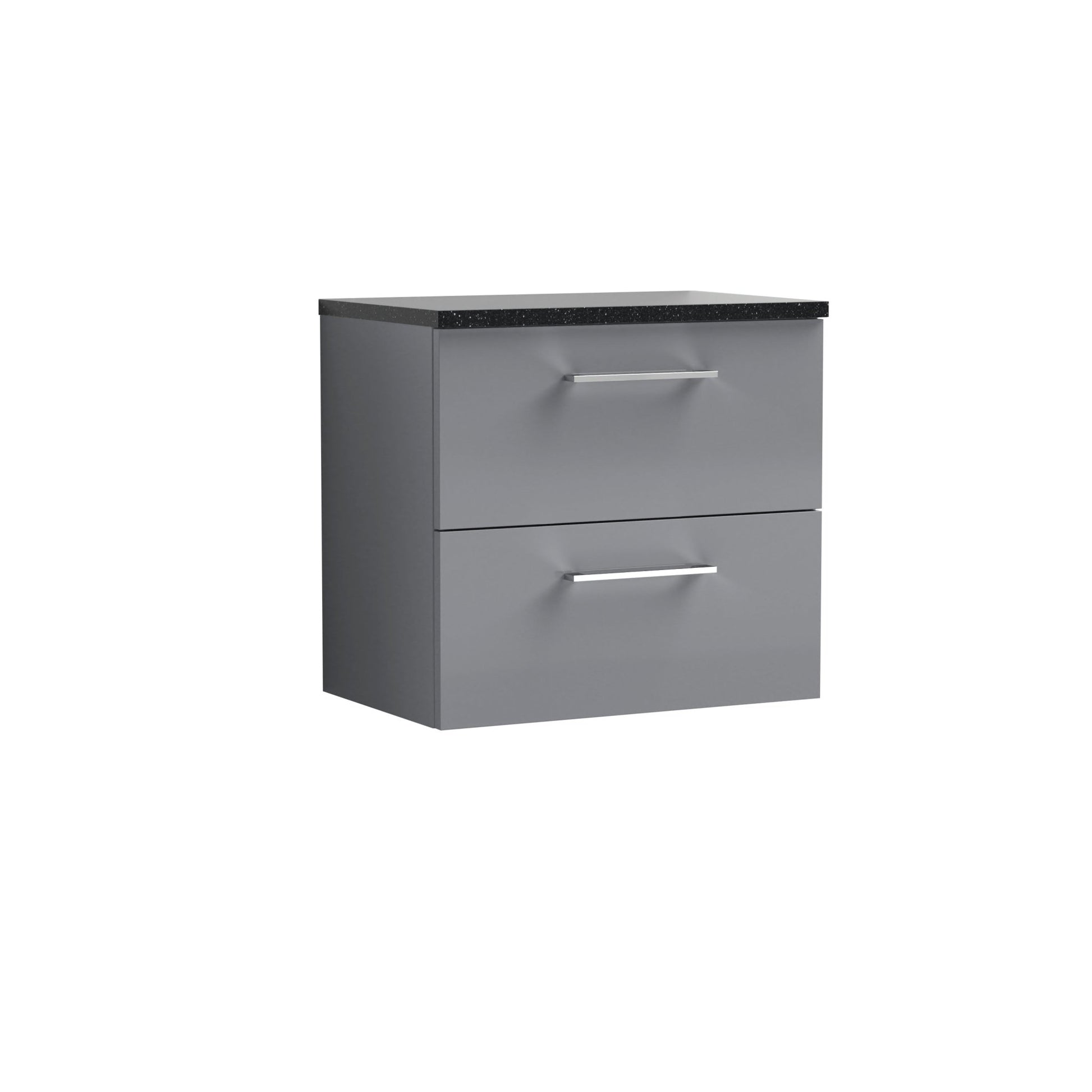 Nuie Arno 600mm Wall Hung 2 Drawer Vanity & Laminate Top Contemporary Satin Grey MFC Painted Matt 561x605x383mm - ARN2224LSB - JJ Building Materials