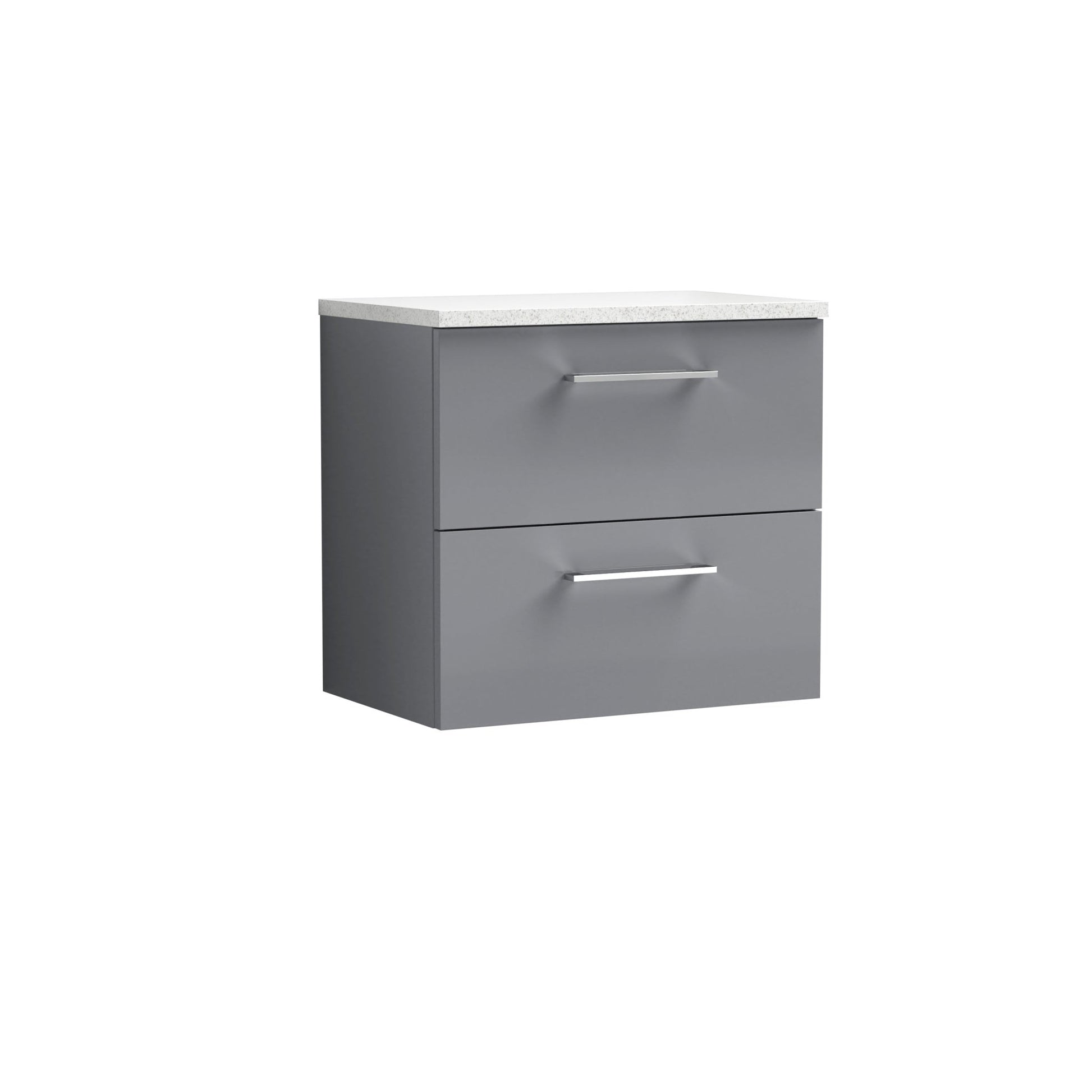 Nuie Arno 600mm Wall Hung 2 Drawer Vanity & Laminate Top Contemporary Satin Grey MFC Painted Matt 561x605x383mm - ARN2224LSW - JJ Building Materials