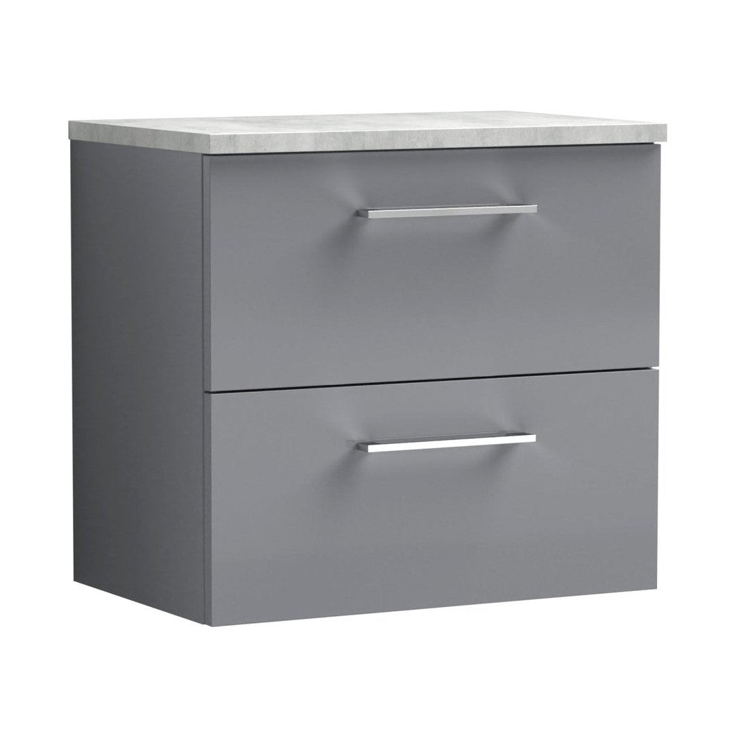 Nuie Arno 600mm Wall Hung 2 Drawer Vanity & Laminate Top Contemporary Satin Grey MFC Painted Matt 561x605x390mm - JJ Building Materials