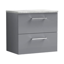 Nuie Arno 600mm Wall Hung 2 Drawer Vanity & Laminate Top Contemporary Satin Grey MFC Painted Matt 561x605x390mm - JJ Building Materials