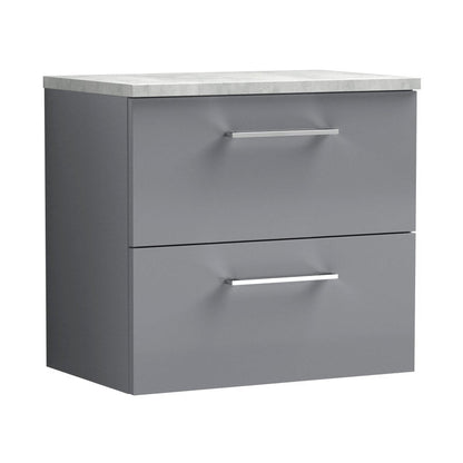 Nuie Arno 600mm Wall Hung 2 Drawer Vanity & Laminate Top Contemporary Satin Grey MFC Painted Matt 561x605x390mm - JJ Building Materials