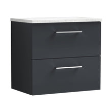 Nuie Arno 600mm Wall Hung 2 Drawer Vanity & Laminate Top Contemporary Soft Black MFC Painted Matt 561x605x383mm - ARN1424LSW - JJ Building Materials