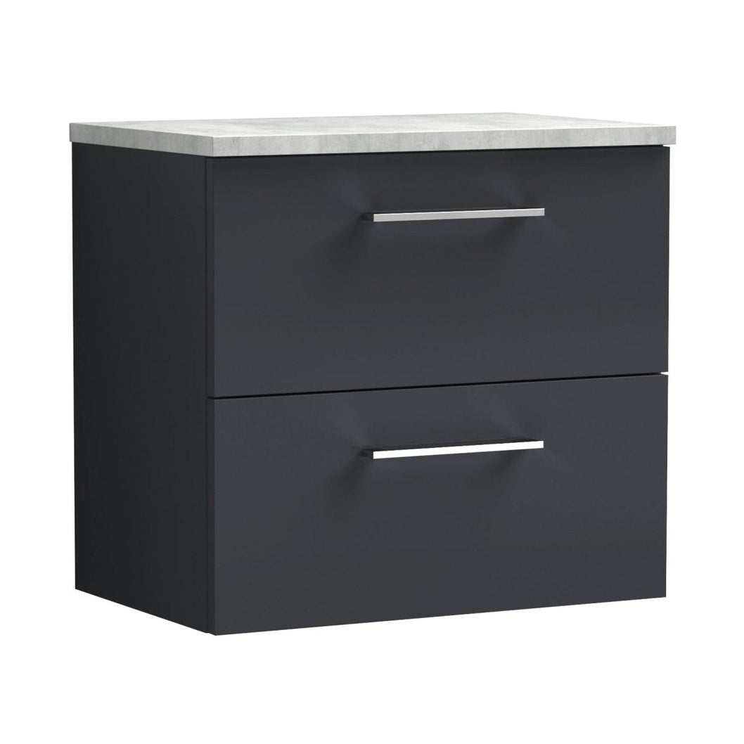 Nuie Arno 600mm Wall Hung 2 Drawer Vanity & Laminate Top Contemporary Soft Black MFC Painted Matt 561x605x390mm - JJ Building Materials