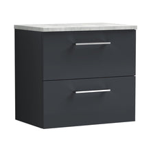 Nuie Arno 600mm Wall Hung 2 Drawer Vanity & Laminate Top Contemporary Soft Black MFC Painted Matt 561x605x390mm - JJ Building Materials