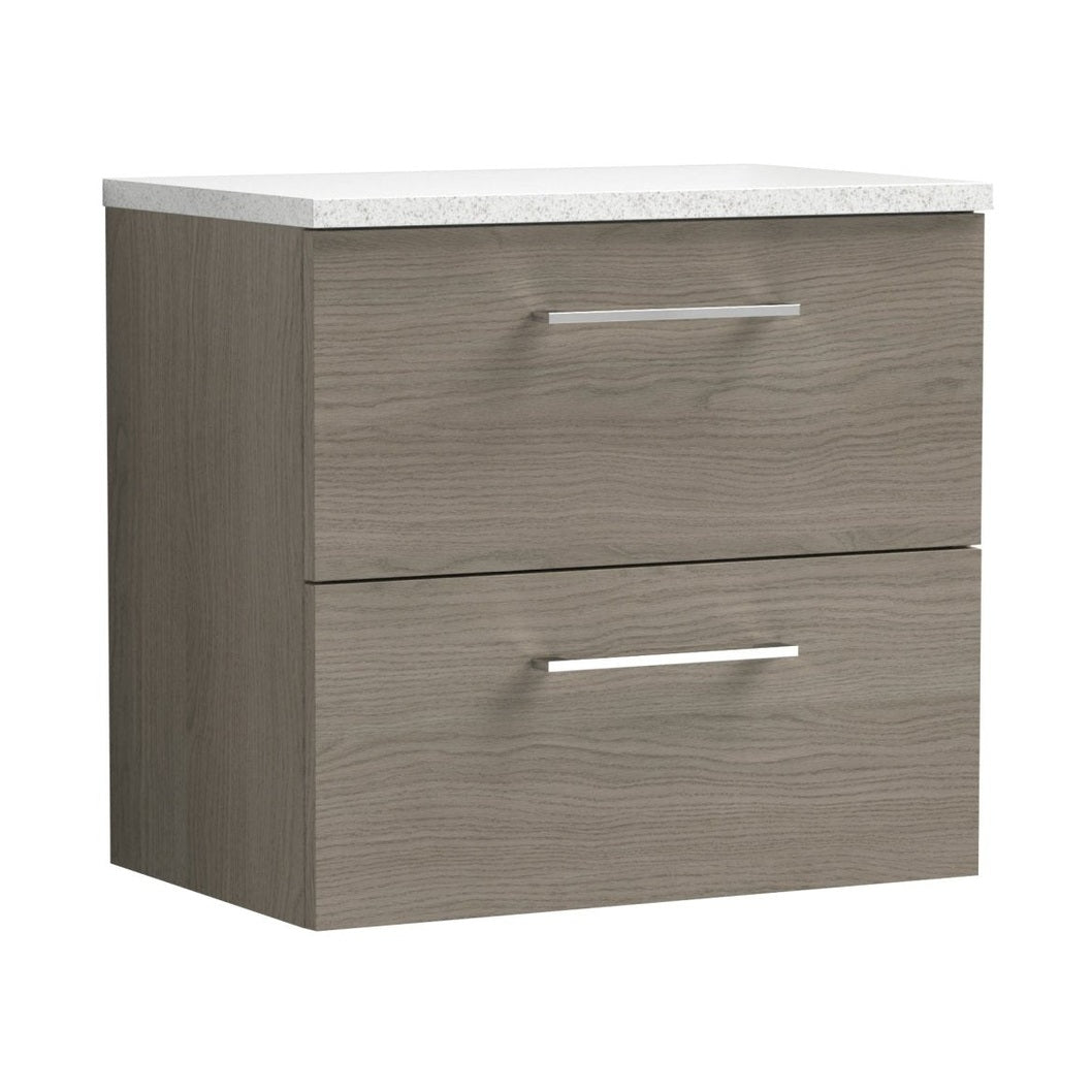 Nuie Arno 600mm Wall Hung 2 Drawer Vanity & Laminate Top Contemporary Solace Oak MFC Textured Woodgrain 561x605x383mm - ARN2524LSW - JJ Building Materials