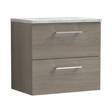 Nuie Arno 600mm Wall Hung 2 Drawer Vanity & Laminate Top Contemporary Solace Oak MFC Textured Woodgrain 561x605x390mm - JJ Building Materials