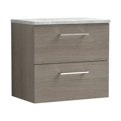 Nuie Arno 600mm Wall Hung 2 Drawer Vanity & Laminate Top Contemporary Solace Oak MFC Textured Woodgrain 561x605x390mm - JJ Building Materials