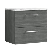 Nuie Arno 600mm Wall Hung 2-drawer Vanity & Laminate Worktop Contemporary Anthracite Woodgrain MFC Textured Woodgrain 561x605x390mm - JJ Building Materials