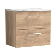 Nuie Arno 600mm Wall Hung 2-drawer Vanity & Laminate Worktop Contemporary Bleached Oak MFC Textured Woodgrain 562x605x390mm - ARN3024LCM - JJ Building Materials