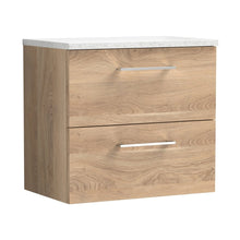 Nuie Arno 600mm Wall Hung 2-drawer Vanity & Laminate Worktop Contemporary Bleached Oak MFC Textured Woodgrain 562x605x390mm - ARN3024LSW - JJ Building Materials
