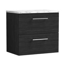 Nuie Arno 600mm Wall Hung 2-drawer Vanity & Laminate Worktop Contemporary Charcoal Black MFC Textured Woodgrain 562x605x390mm - JJ Building Materials