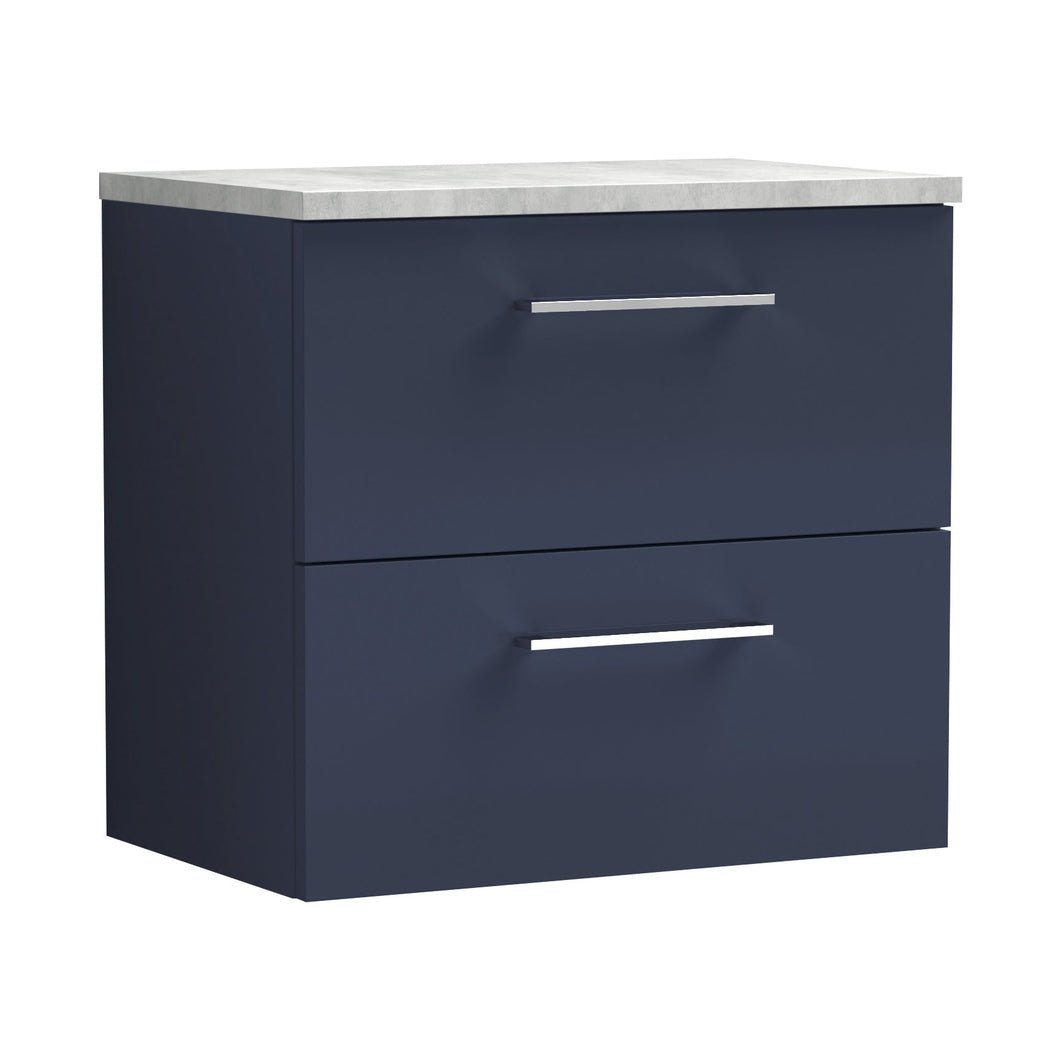Nuie Arno 600mm Wall Hung 2-drawer Vanity & Laminate Worktop Contemporary Midnight Blue MFC Painted Matt 562x605x390mm - ARN2924LBG - JJ Building Materials