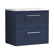 Nuie Arno 600mm Wall Hung 2-drawer Vanity & Laminate Worktop Contemporary Midnight Blue MFC Painted Matt 562x605x390mm - ARN2924LCM - JJ Building Materials
