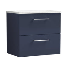 Nuie Arno 600mm Wall Hung 2-drawer Vanity & Laminate Worktop Contemporary Midnight Blue MFC Painted Matt 562x605x390mm - ARN2924LSW - JJ Building Materials