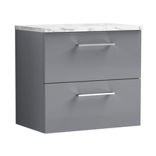 Nuie Arno 600mm Wall Hung 2-drawer Vanity & Laminate Worktop Contemporary Satin Grey MFC Painted Matt 562x605x390mm - JJ Building Materials