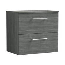 Nuie Arno 600mm Wall Hung 2 Drawer Vanity & Worktop Contemporary Anthracite Woodgrain MFC Textured Woodgrain 539x605x383mm - JJ Building Materials