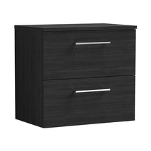 Nuie Arno 600mm Wall Hung 2 Drawer Vanity & Worktop Contemporary Charcoal Black MFC Textured Woodgrain 539x605x383mm - JJ Building Materials