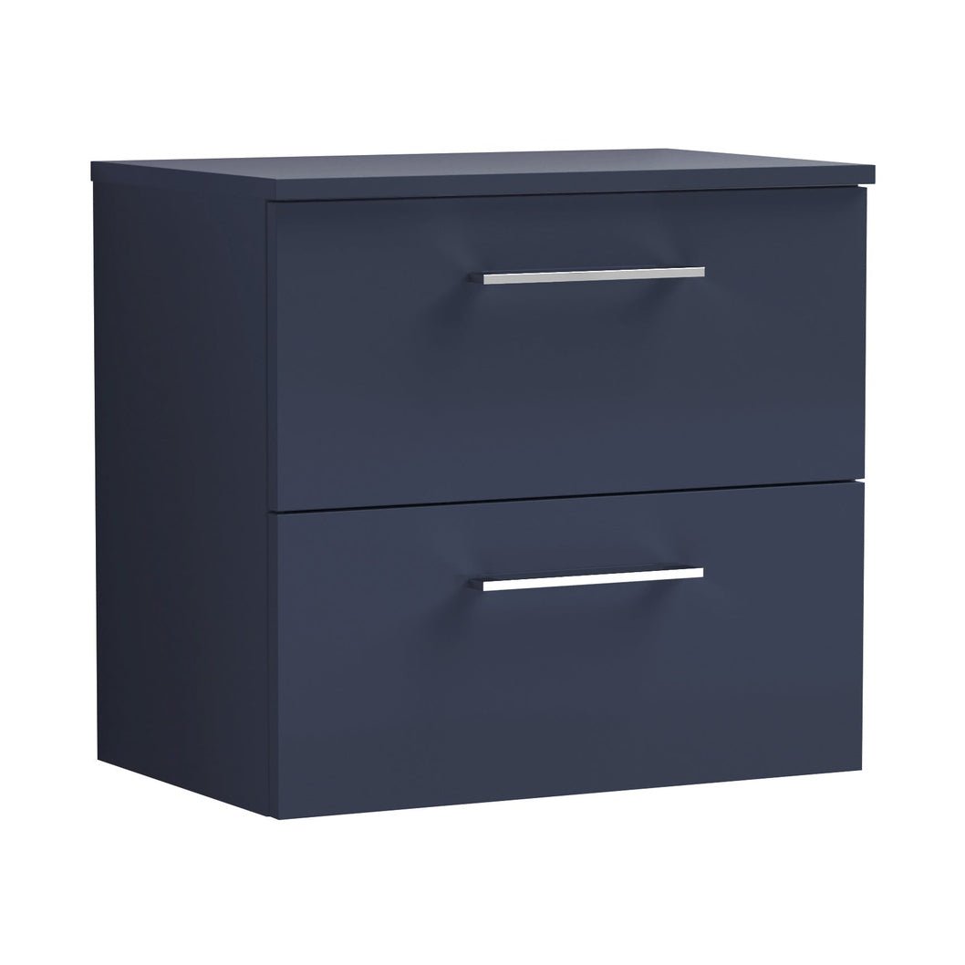 Nuie Arno 600mm Wall Hung 2-drawer Vanity & Worktop Contemporary Midnight Blue MFC Painted Matt 558x605x390mm - JJ Building Materials