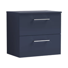 Nuie Arno 600mm Wall Hung 2-drawer Vanity & Worktop Contemporary Midnight Blue MFC Painted Matt 558x605x390mm - JJ Building Materials